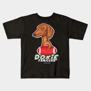 Cute Brown Doxie dog Holding red Football Kids T-Shirt